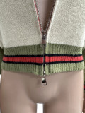 Autumn/Winter Knit Handcrafted Padded Pique Zippered Jacket, Warm Outerwear