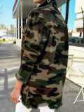 Cardigan collar button street versatile camouflage cut fringe wash jacket