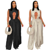 Sexy solid color strap sleeveless pants set