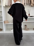 New autumn and winter straight leg loose leg pants with trendy stripes and composite fleece hoodie set