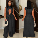 Sexy solid color strap sleeveless pants set