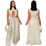 Sexy solid color strap sleeveless pants set
