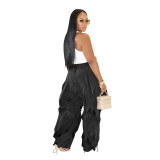 Casual solid color loose pleated wide leg pants