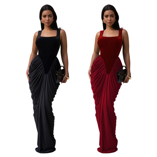 European and American fashionable women's dress with a waist cinched, backless, sleeveless, and hip hugging design