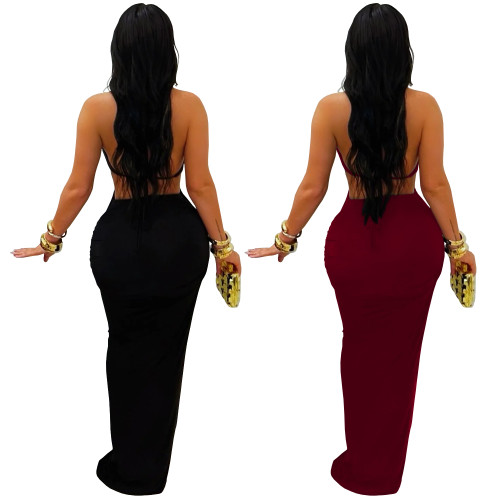 Sexy Fitted Solid Color Strappy Wrap Dress