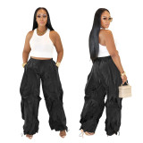 Casual solid color loose pleated wide leg pants