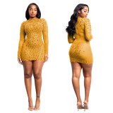 Sexy Perspective Mesh Hot Diamond Dress Short Skirt