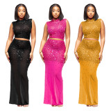 Fashion Women's Sexy Mesh Netted Sequined Long Dress Two-Piece Set