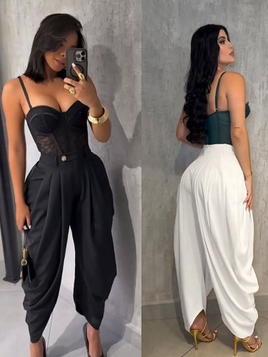 Floral bud pants solid color sexy casual wide leg fashionable pants