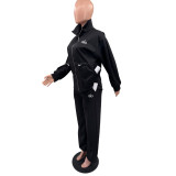 Casual Embroidered Letter Lapel Long Sleeve Cardigan Wide Legs Pant Set