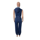 Fashionable denim overalls with hooded style and workwear pants
