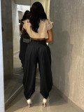 Floral bud pants solid color sexy casual wide leg fashionable pants