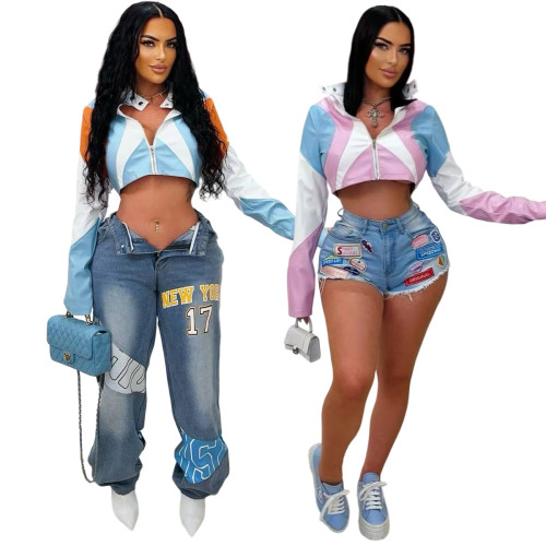 Spicy Girl Racing Motorcycle PU Leather Printed Fashion Single Piece Jacket