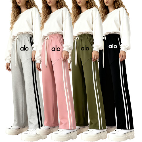 Sanitary pants, spring and autumn heavyweight pure cotton 500g fabric pants, Hong Kong style loose straight leg side striped casual pants