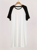 Large size dress with casual and fashionable round neck and raglan sleeves, long skirt