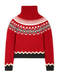 Autumn and winter high neck jacquard sweater, European and American retro contrasting color ethnic style knitted sweater, fashionable loose and warm top