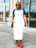 Large size dress with casual and fashionable round neck and raglan sleeves, long skirt