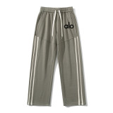 Sanitary pants, spring and autumn heavyweight pure cotton 500g fabric pants, Hong Kong style loose straight leg side striped casual pants