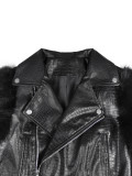 European and American style spliced fur motorcycle jacket women's autumn and winter short imitation leather jacket fashionable street warm top