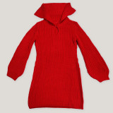 Elegant commuting winter big collar slim fit elastic lantern sleeve woolen dress