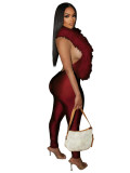 Elegant Feather Deep V-neck Elastic Tintin jumpsuit pants