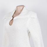 Elegant commuting winter big collar slim fit elastic lantern sleeve woolen dress