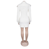 Elegant commuting winter big collar slim fit elastic lantern sleeve woolen dress