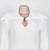 Elegant commuting winter big collar slim fit elastic lantern sleeve woolen dress