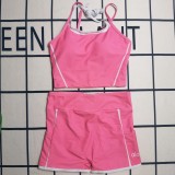 Fashion Tight-fitting Yoga Sleeveless Straps Padded Crop Vest Bra Short Set