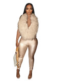 Elegant Feather Deep V-neck Elastic Tintin jumpsuit pants
