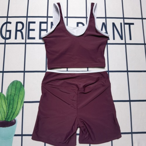 Fashion Distinctive Print Tight-fitting Yoga Sleeveless Padded Vest Bra Short Set