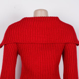 Elegant commuting winter big collar slim fit elastic lantern sleeve woolen dress