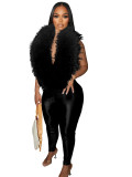 Elegant Feather Deep V-neck Elastic Tintin jumpsuit pants