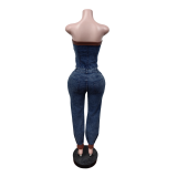 Strapless denim stretch pants casual set