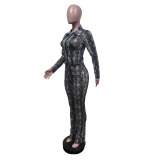 Mesh sexy suit slim fit printed elastic pants set