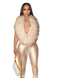 Elegant Feather Deep V-neck Elastic Tintin jumpsuit pants