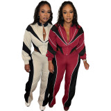 Color-blocked Asymmetrical Zip-Up Top and Straight Leg Pants Set