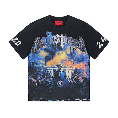 God & Speed Skull Print Washed Short Sleeve T-shirt High Street Rock Style