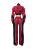 Color-blocked Asymmetrical Zip-Up Top and Straight Leg Pants Set