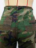 Trendy and cool multi pocket camouflage work pants for women, straight leg loose casual pants