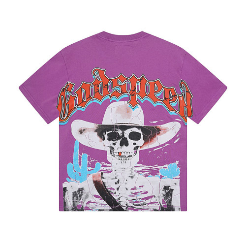 God & Speed Skull Print Washed Short Sleeve T-shirt High Street Rock Style