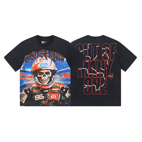 God & Speed Skull Print Washed Short Sleeve T-shirt High Street Rock Style