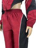 Color-blocked Asymmetrical Zip-Up Top and Straight Leg Pants Set