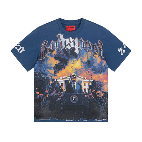 God & Speed Skull Print Washed Short Sleeve T-shirt High Street Rock Style