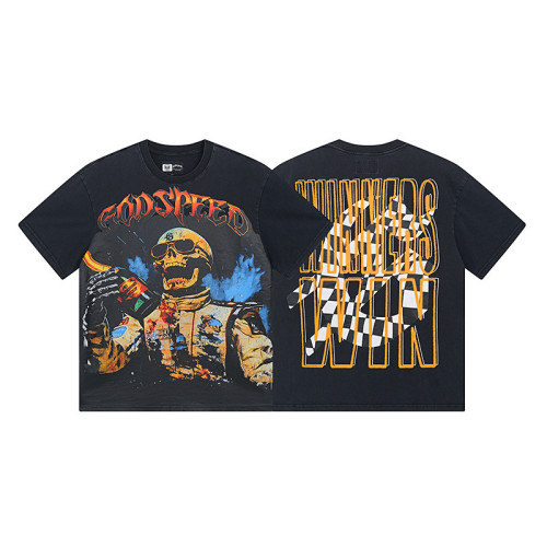 God & Speed Skull Print Washed Short Sleeve T-shirt High Street Rock Style