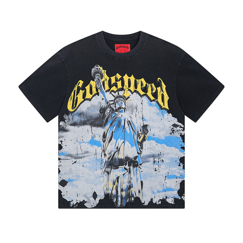 God & Speed Skull Print Washed Short Sleeve T-shirt High Street Rock Style