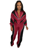 Color-blocked Asymmetrical Zip-Up Top and Straight Leg Pants Set