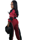 Color-blocked Asymmetrical Zip-Up Top and Straight Leg Pants Set