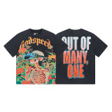 God & Speed Skull Print Washed Short Sleeve T-shirt High Street Rock Style