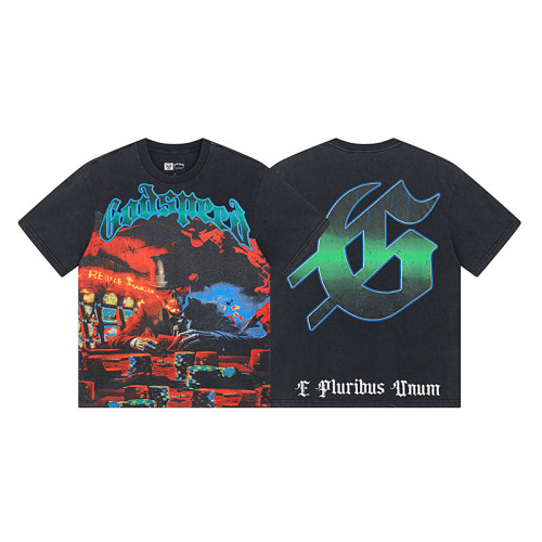 God & Speed Skull Print Washed Short Sleeve T-shirt High Street Rock Style